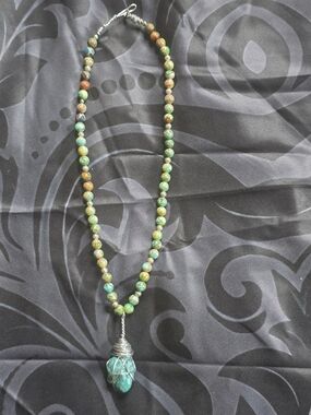 Turquoise Colored Stone Pendant With Imperial Jasper Beads - Home Made